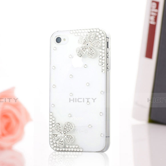 Custodia Lusso Diamante Strass Gioielli Fiori per Apple iPhone 4 Bianco