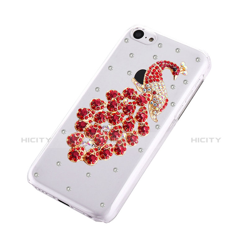 Custodia Lusso Diamante Strass Gioielli Pavone per Apple iPhone 5C Rosso