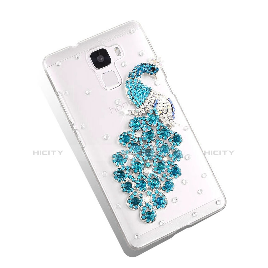 Custodia Lusso Diamante Strass Gioielli Pavone per Huawei Honor 7 Cielo Blu