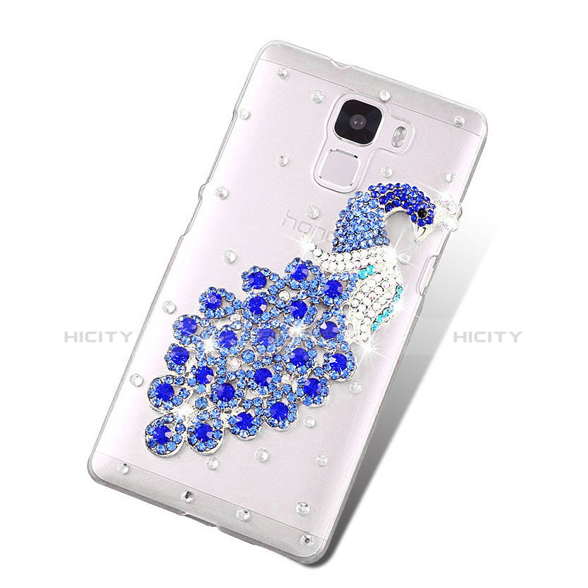 Custodia Lusso Diamante Strass Gioielli Pavone per Huawei Honor 7 Dual SIM Blu