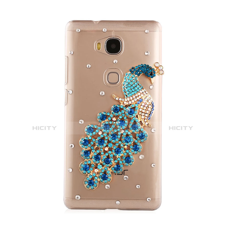 Custodia Lusso Diamante Strass Gioielli Pavone per Huawei Honor Play 5X Blu