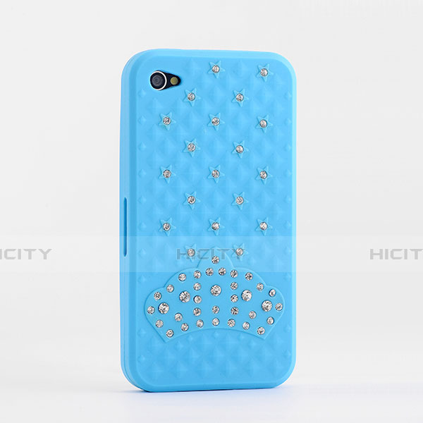 Custodia Lusso Diamante Strass Gioielli Silicone Morbida per Apple iPhone 4 Cielo Blu