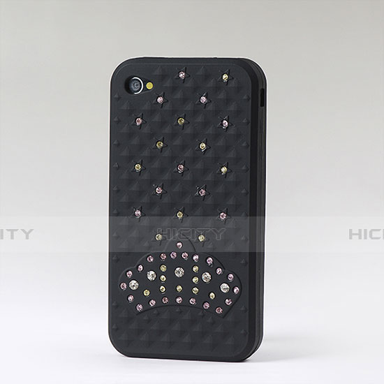 Custodia Lusso Diamante Strass Gioielli Silicone Morbida per Apple iPhone 4S Nero