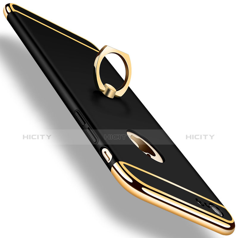 Custodia Lusso Metallo Laterale e Plastica con Anello Supporto A01 per Apple iPhone 6 Nero