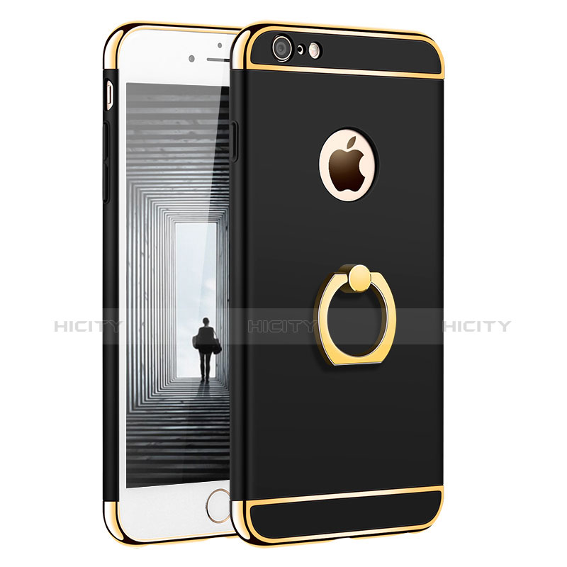 Custodia Lusso Metallo Laterale e Plastica con Anello Supporto A01 per Apple iPhone 6 Nero