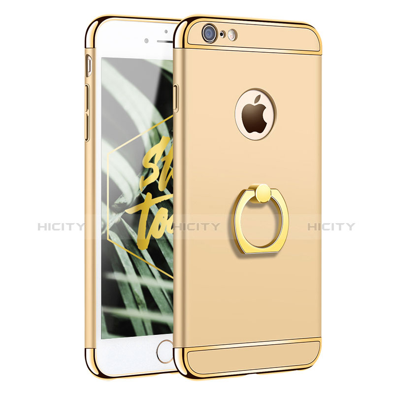 Custodia Lusso Metallo Laterale e Plastica con Anello Supporto A01 per Apple iPhone 6 Oro