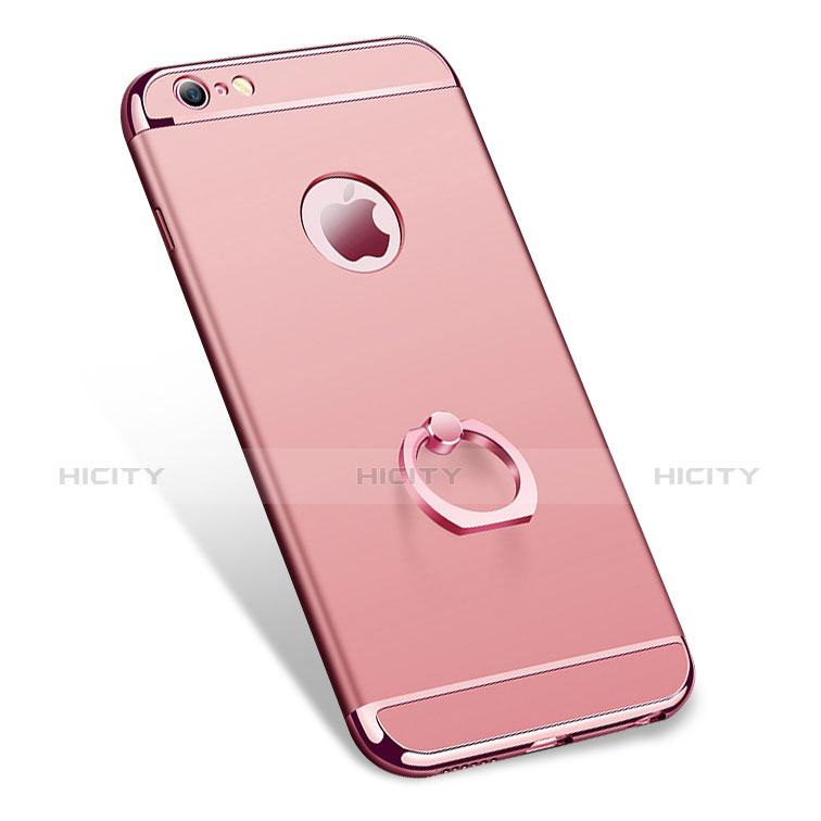 Custodia Lusso Metallo Laterale e Plastica con Anello Supporto A01 per Apple iPhone 6 Oro Rosa