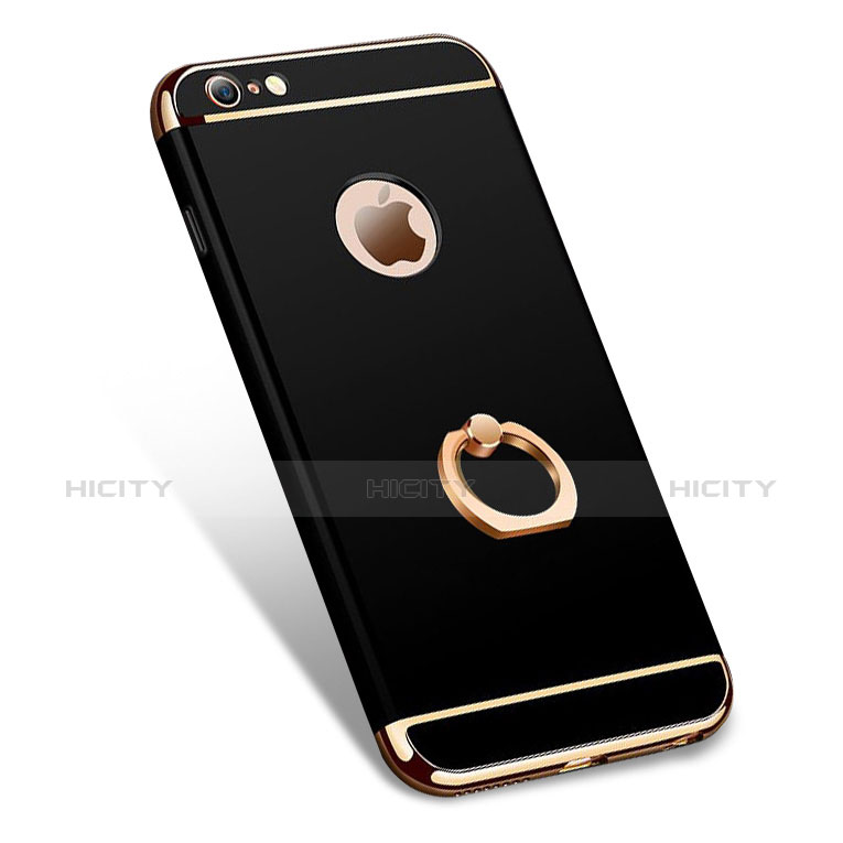 Custodia Lusso Metallo Laterale e Plastica con Anello Supporto A01 per Apple iPhone 6S Nero