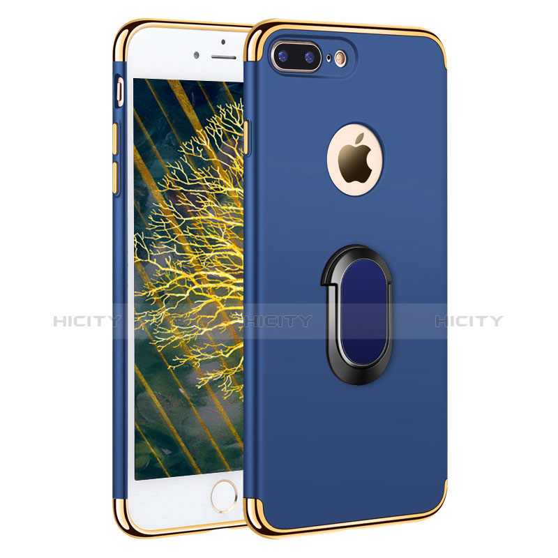 Custodia Lusso Metallo Laterale e Plastica con Anello Supporto A01 per Apple iPhone 7 Plus Blu