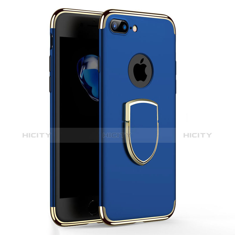 Custodia Lusso Metallo Laterale e Plastica con Anello Supporto A03 per Apple iPhone 7 Plus Blu