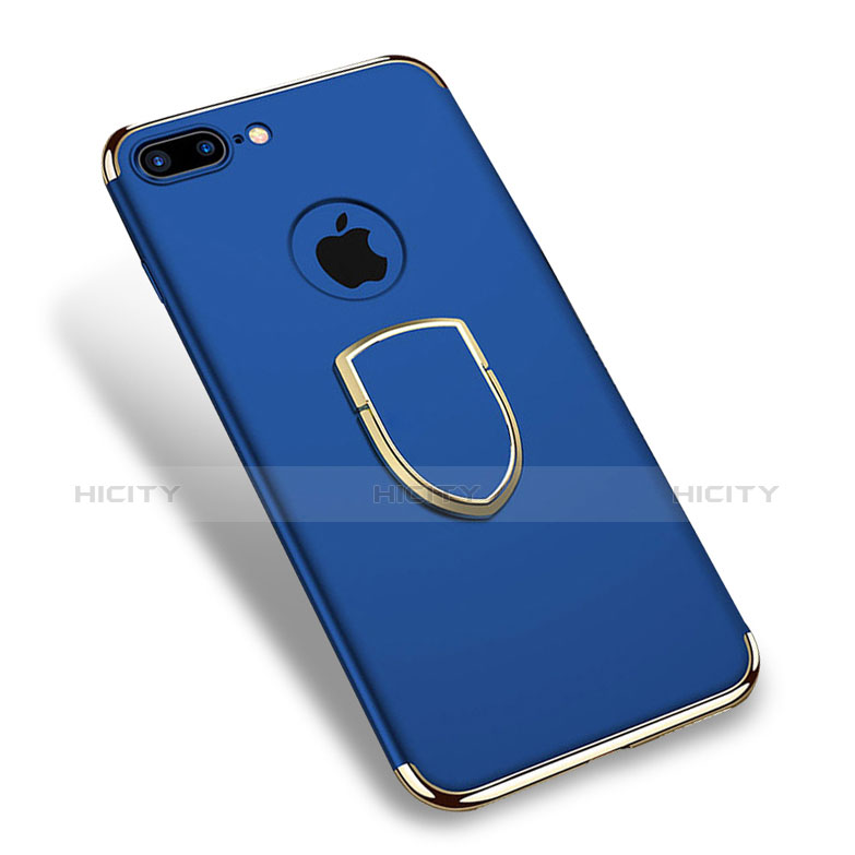 Custodia Lusso Metallo Laterale e Plastica con Anello Supporto A03 per Apple iPhone 7 Plus Blu