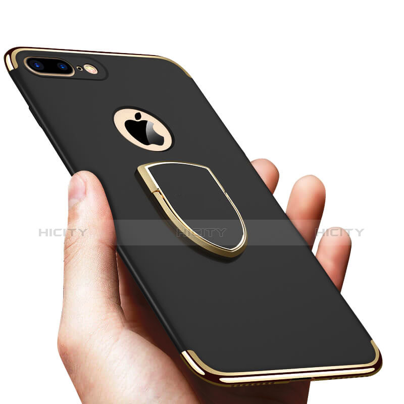 Custodia Lusso Metallo Laterale e Plastica con Anello Supporto A03 per Apple iPhone 7 Plus Nero