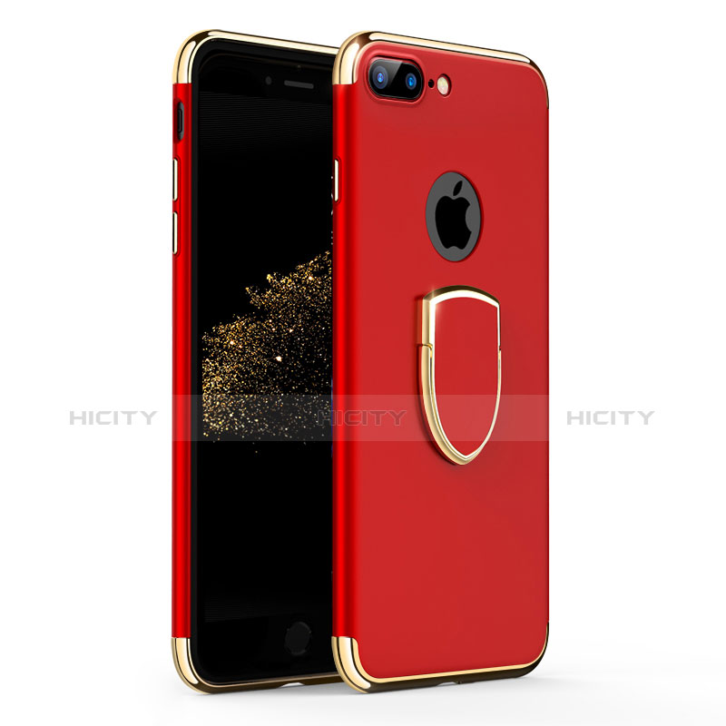 Custodia Lusso Metallo Laterale e Plastica con Anello Supporto A03 per Apple iPhone 7 Plus Rosso