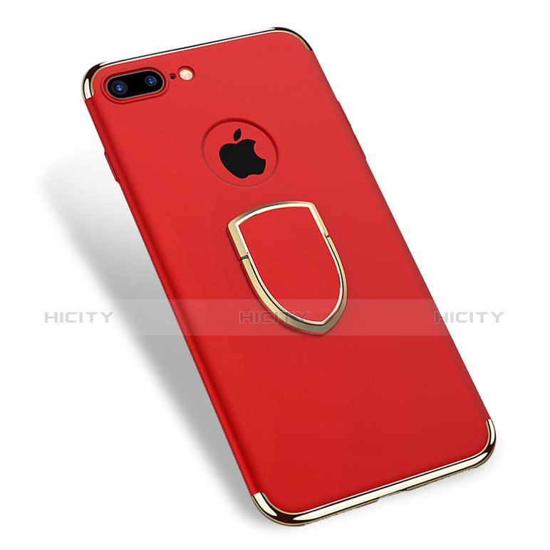 Custodia Lusso Metallo Laterale e Plastica con Anello Supporto A03 per Apple iPhone 7 Plus Rosso