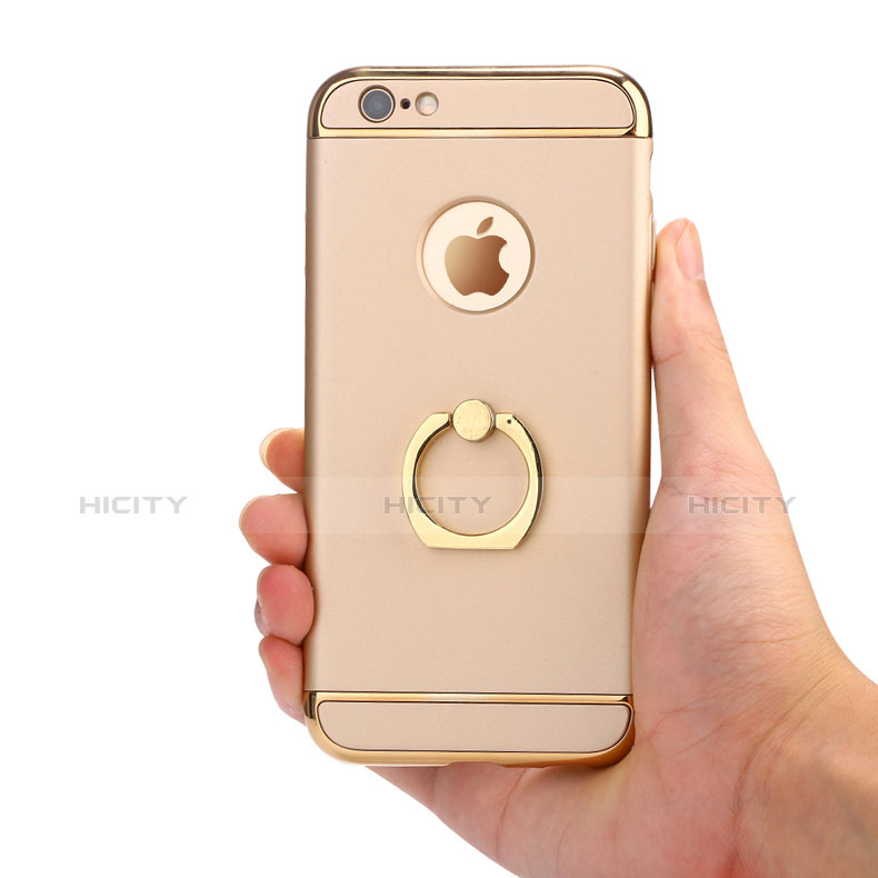 Custodia Lusso Metallo Laterale e Plastica con Anello Supporto A05 per Apple iPhone 6S Plus Oro