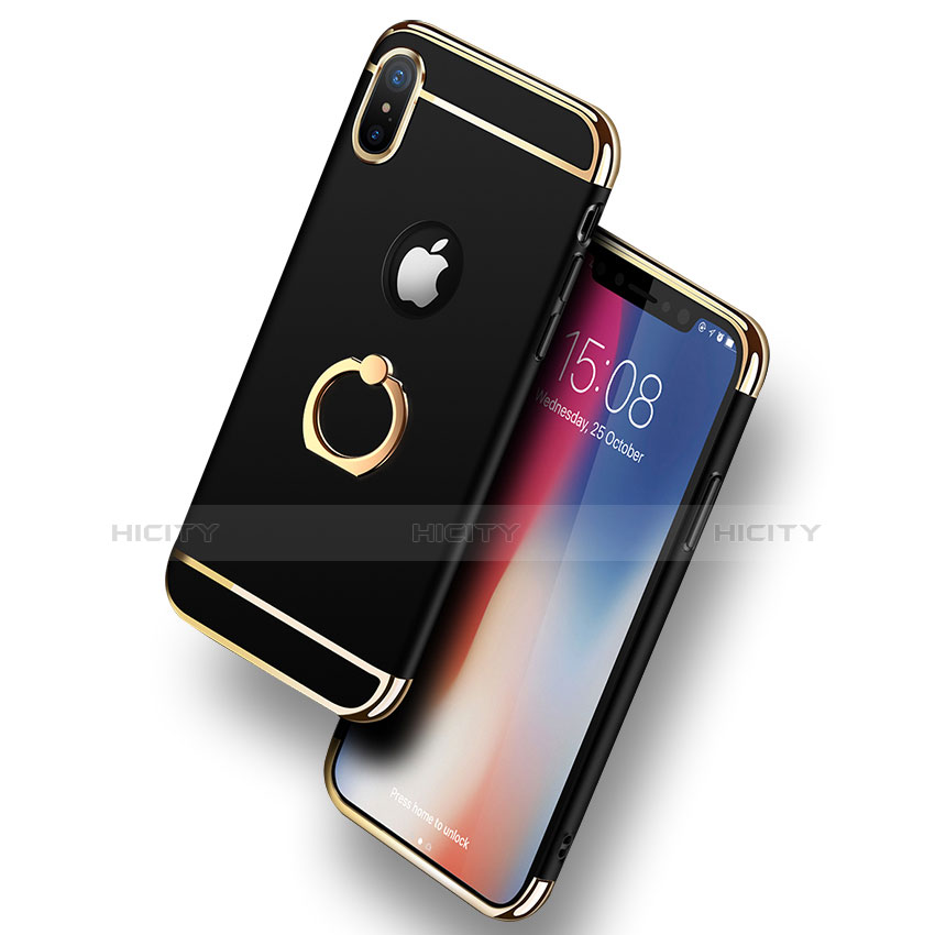 Custodia Lusso Metallo Laterale e Plastica con Anello Supporto F02 per Apple iPhone X Nero