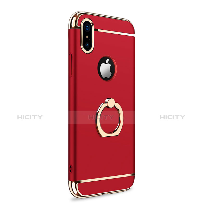 Custodia Lusso Metallo Laterale e Plastica con Anello Supporto F02 per Apple iPhone X Rosso