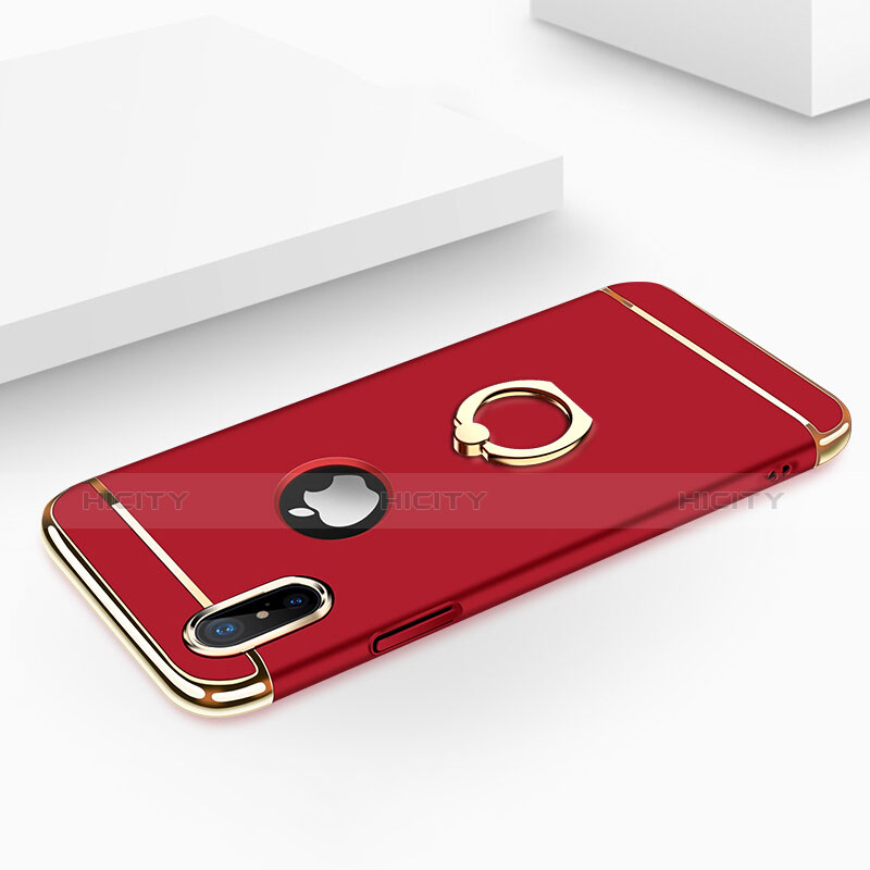 Custodia Lusso Metallo Laterale e Plastica con Anello Supporto F02 per Apple iPhone X Rosso