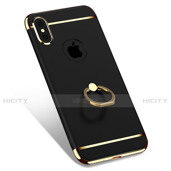 Custodia Lusso Metallo Laterale e Plastica con Anello Supporto F02 per Apple iPhone Xs Nero