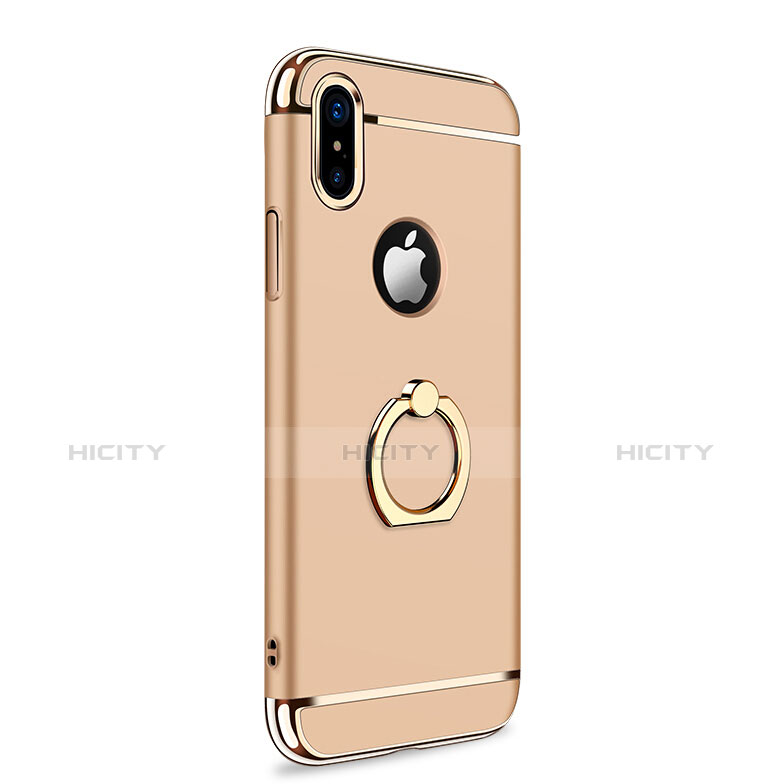 Custodia Lusso Metallo Laterale e Plastica con Anello Supporto F02 per Apple iPhone Xs Oro