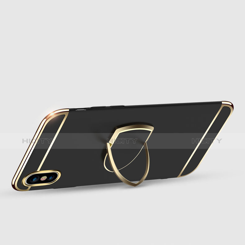 Custodia Lusso Metallo Laterale e Plastica con Anello Supporto F05 per Apple iPhone X Nero