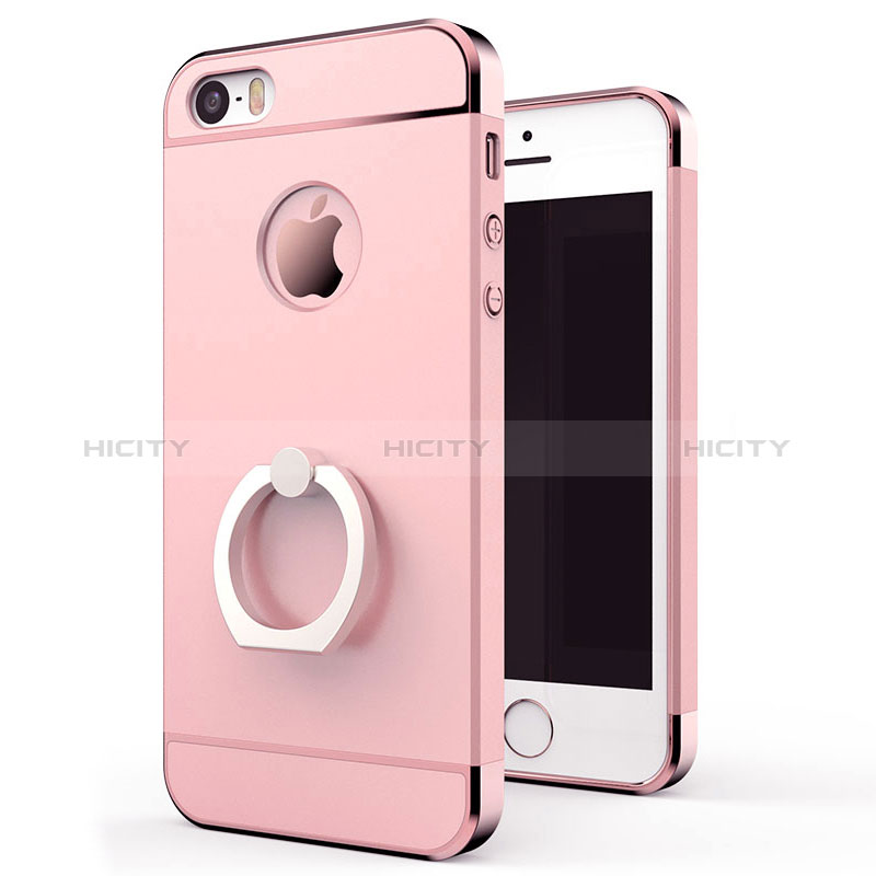 Custodia Lusso Metallo Laterale e Plastica con Anello Supporto per Apple iPhone 5 Oro Rosa