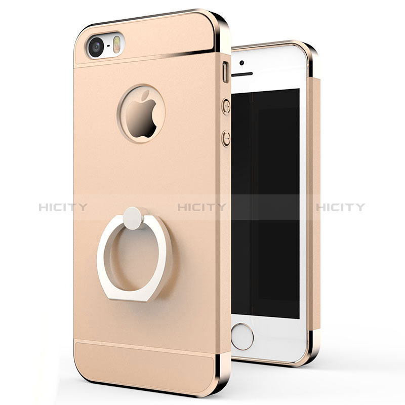 Custodia Lusso Metallo Laterale e Plastica con Anello Supporto per Apple iPhone 5S Oro