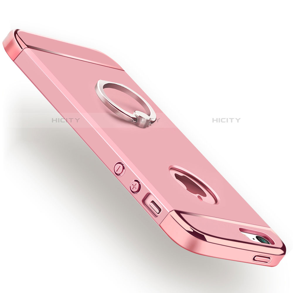 Custodia Lusso Metallo Laterale e Plastica con Anello Supporto per Apple iPhone 5S Oro Rosa