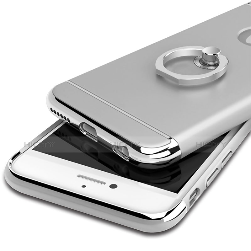 Custodia Lusso Metallo Laterale e Plastica con Anello Supporto per Apple iPhone 6 Argento