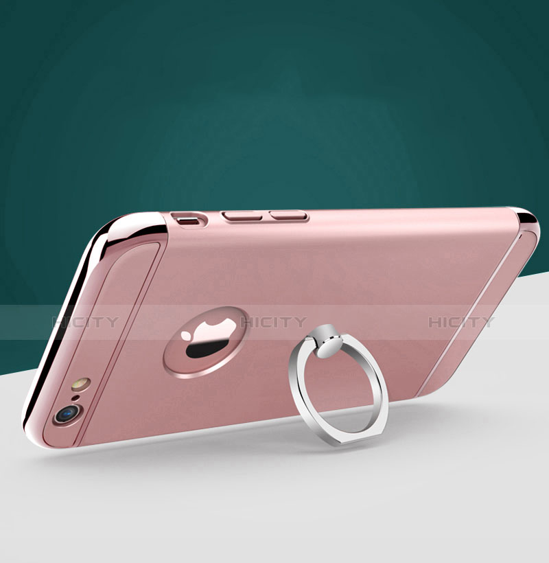 Custodia Lusso Metallo Laterale e Plastica con Anello Supporto per Apple iPhone 6 Oro Rosa