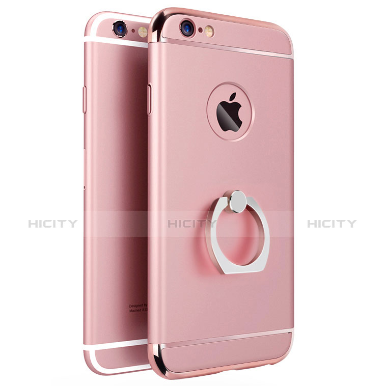 Custodia Lusso Metallo Laterale e Plastica con Anello Supporto per Apple iPhone 6 Plus Rosa