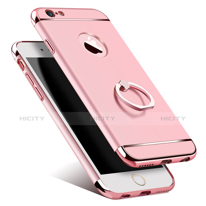 Custodia Lusso Metallo Laterale e Plastica con Anello Supporto per Apple iPhone 6S Oro Rosa