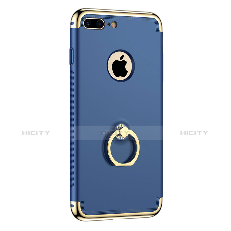 Custodia Lusso Metallo Laterale e Plastica con Anello Supporto per Apple iPhone 7 Plus Blu