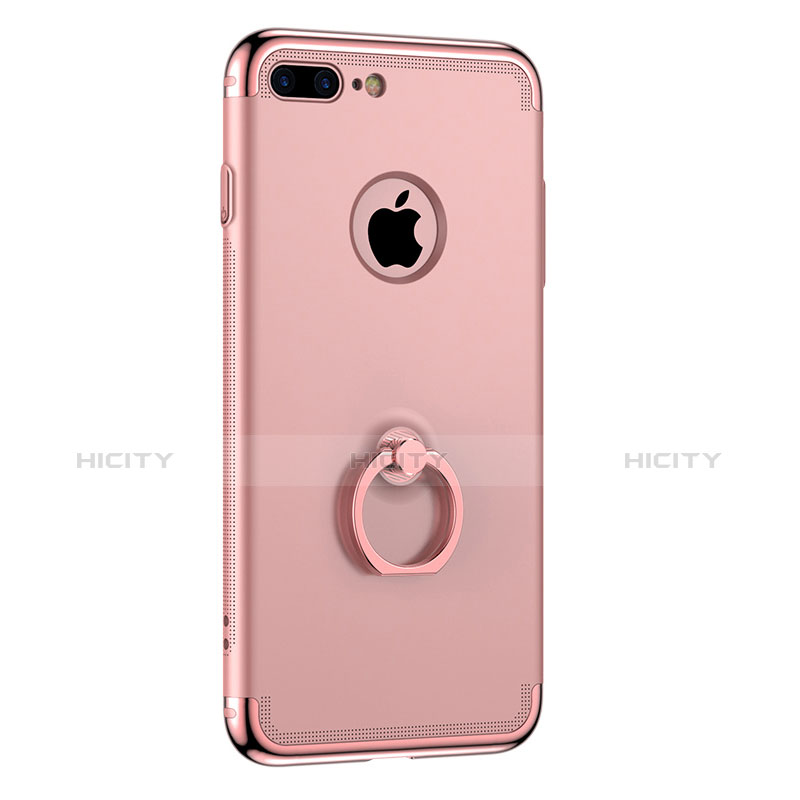 Custodia Lusso Metallo Laterale e Plastica con Anello Supporto per Apple iPhone 7 Plus Oro Rosa