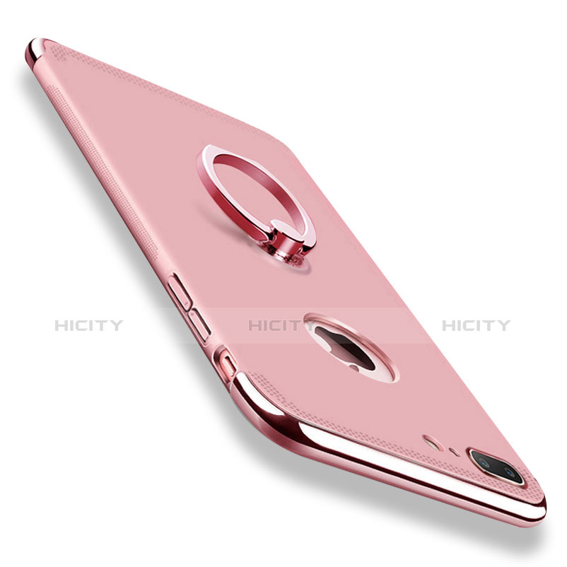 Custodia Lusso Metallo Laterale e Plastica con Anello Supporto per Apple iPhone 7 Plus Oro Rosa