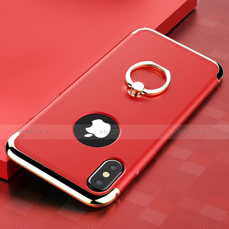 Custodia Lusso Metallo Laterale e Plastica con Anello Supporto per Apple iPhone X Rosso