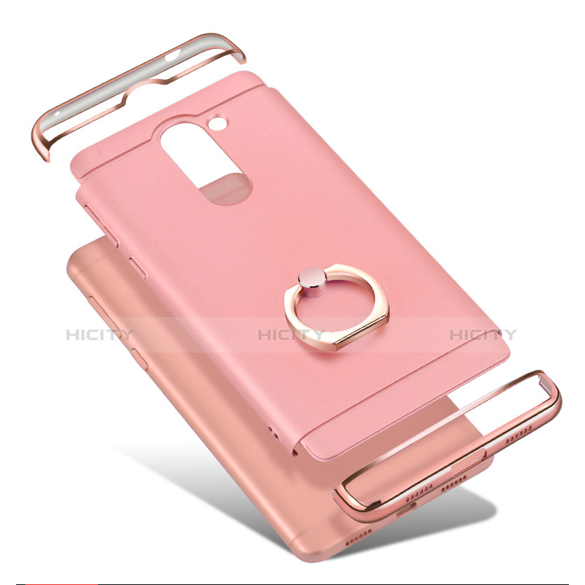 Custodia Lusso Metallo Laterale e Plastica con Anello Supporto per Huawei Honor 6X Oro Rosa