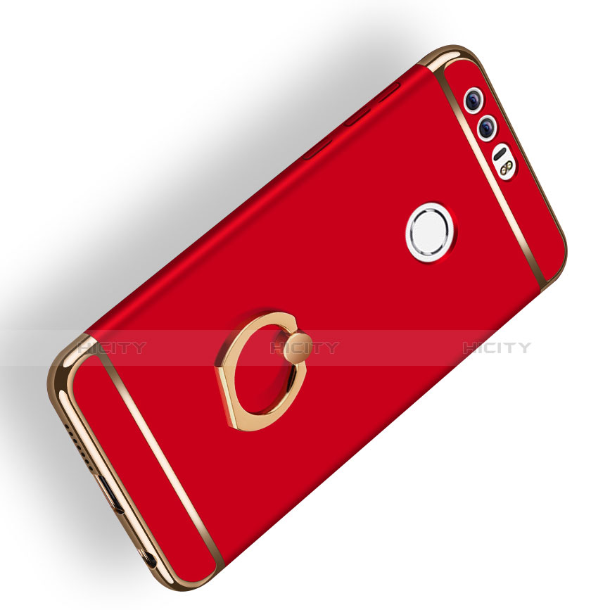 Custodia Lusso Metallo Laterale e Plastica con Anello Supporto per Huawei Honor 8 Rosso