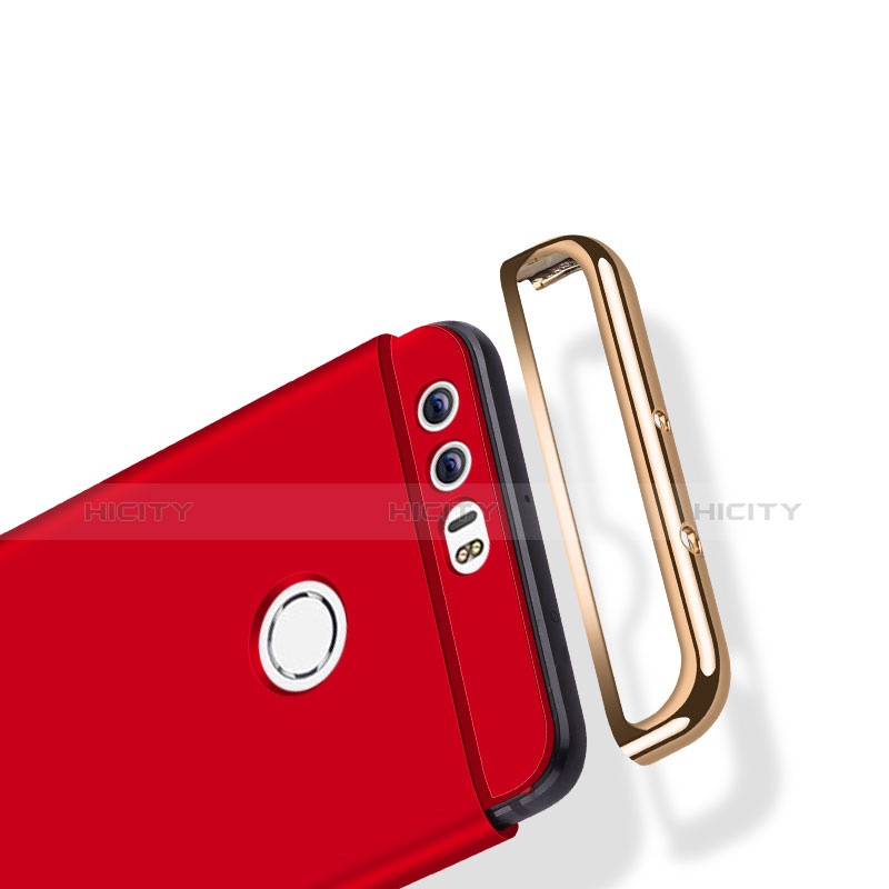 Custodia Lusso Metallo Laterale e Plastica con Anello Supporto per Huawei Honor 8 Rosso