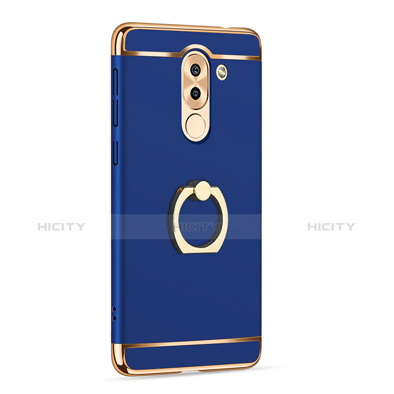 Custodia Lusso Metallo Laterale e Plastica con Anello Supporto per Huawei Mate 9 Lite Blu