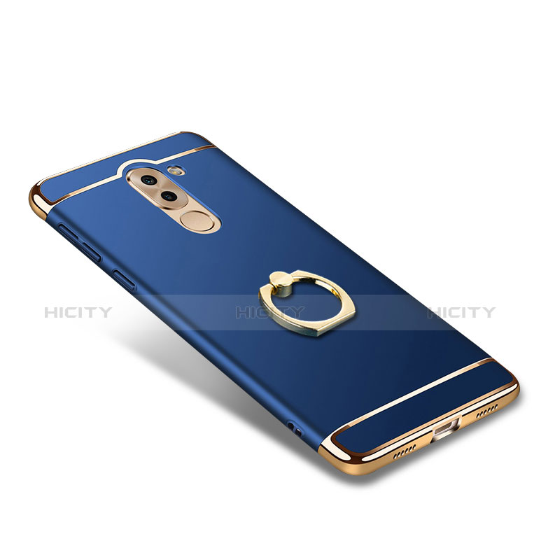 Custodia Lusso Metallo Laterale e Plastica con Anello Supporto per Huawei Mate 9 Lite Blu