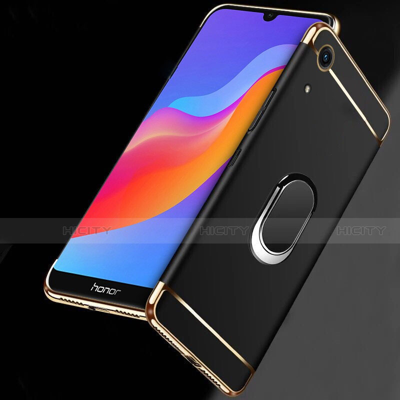 Custodia Lusso Metallo Laterale e Plastica con Anello Supporto per Huawei Y6 (2019) Nero