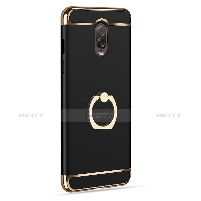 Custodia Lusso Metallo Laterale e Plastica con Anello Supporto per Samsung Galaxy C7 (2017) Nero