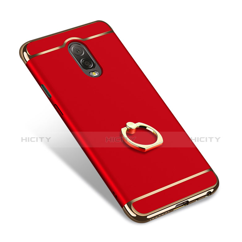 Custodia Lusso Metallo Laterale e Plastica con Anello Supporto per Samsung Galaxy C7 (2017) Rosso