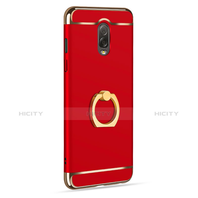 Custodia Lusso Metallo Laterale e Plastica con Anello Supporto per Samsung Galaxy C7 (2017) Rosso