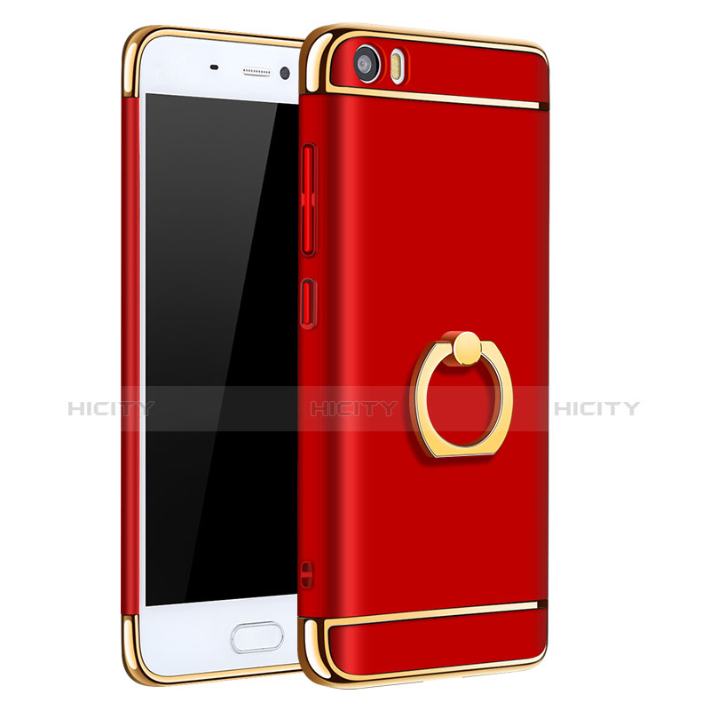 Custodia Lusso Metallo Laterale e Plastica con Anello Supporto per Xiaomi Mi 5 Rosso