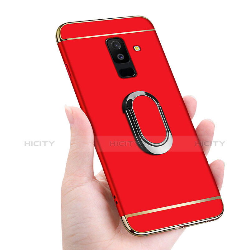 Custodia Lusso Metallo Laterale e Plastica con Magnetico Anello Supporto per Samsung Galaxy A6 Plus Rosso