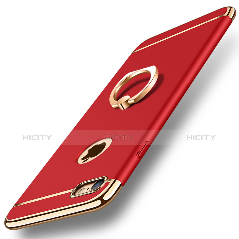 Custodia Lusso Metallo Laterale e Plastica Cover con Anello Supporto A01 per Apple iPhone 8 Rosso