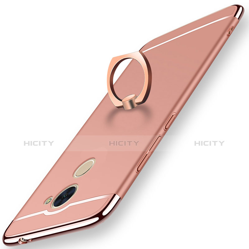 Custodia Lusso Metallo Laterale e Plastica Cover con Anello Supporto A01 per Huawei Enjoy 7 Plus Oro Rosa