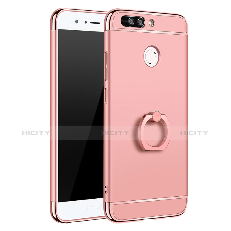 Custodia Lusso Metallo Laterale e Plastica Cover con Anello Supporto A01 per Huawei Honor 8 Pro Oro Rosa